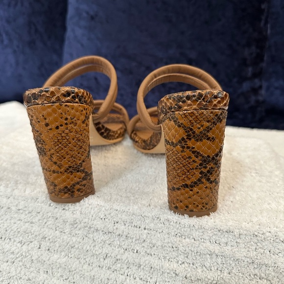 Kaanas Tan Snake Print Heeled Sandals - Picture 8 of 13